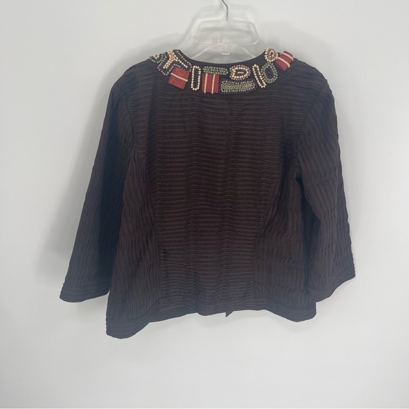Chicos Jacket Women Size 0 (S) Brown Coat Art To Wear Beaded Collar Lined - Picture 6 of 10